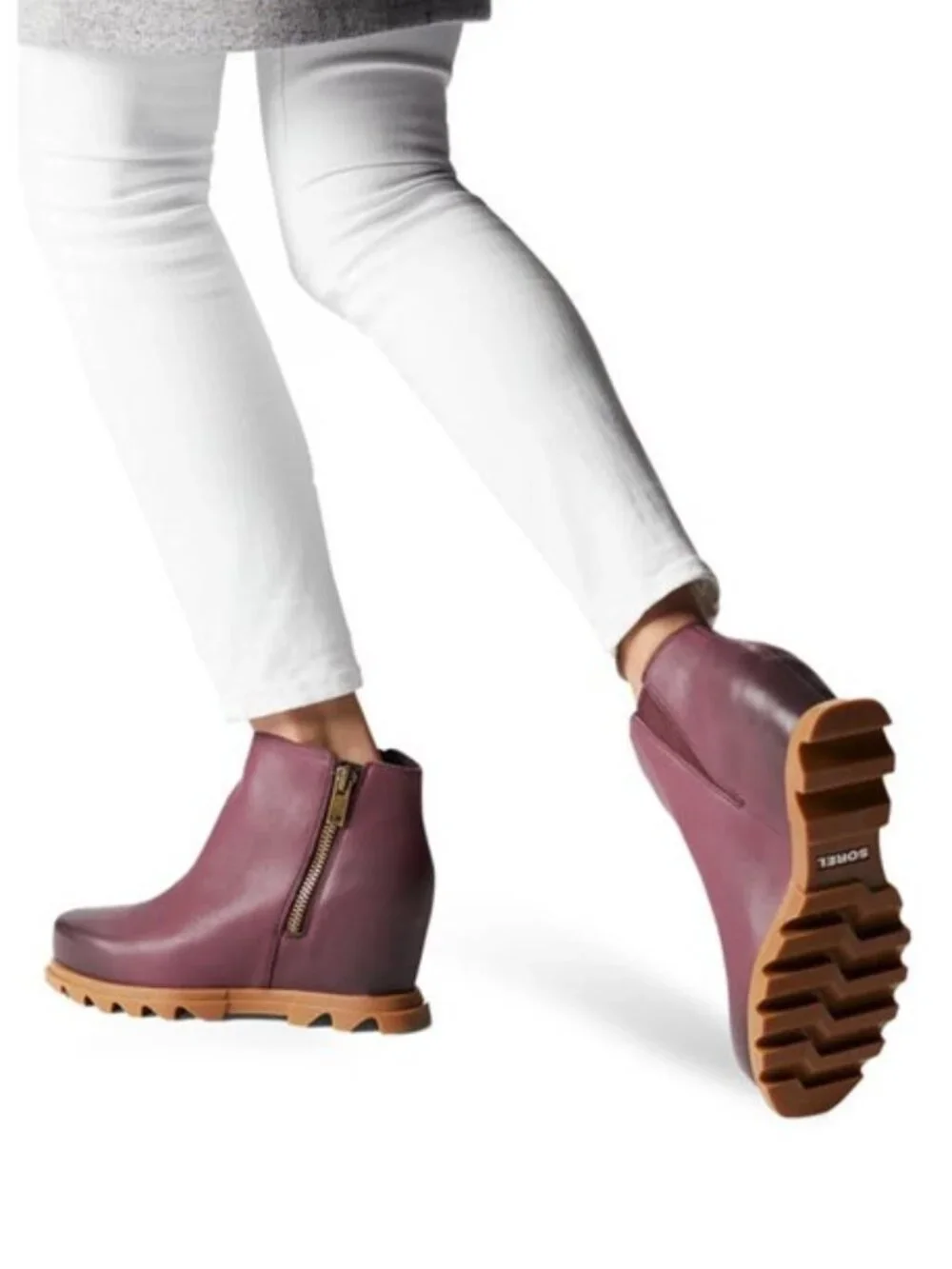 Sorel Joan of Arctic Wedge III Zip Boots Leather Booties Ice Wine Size 9.5 NEW